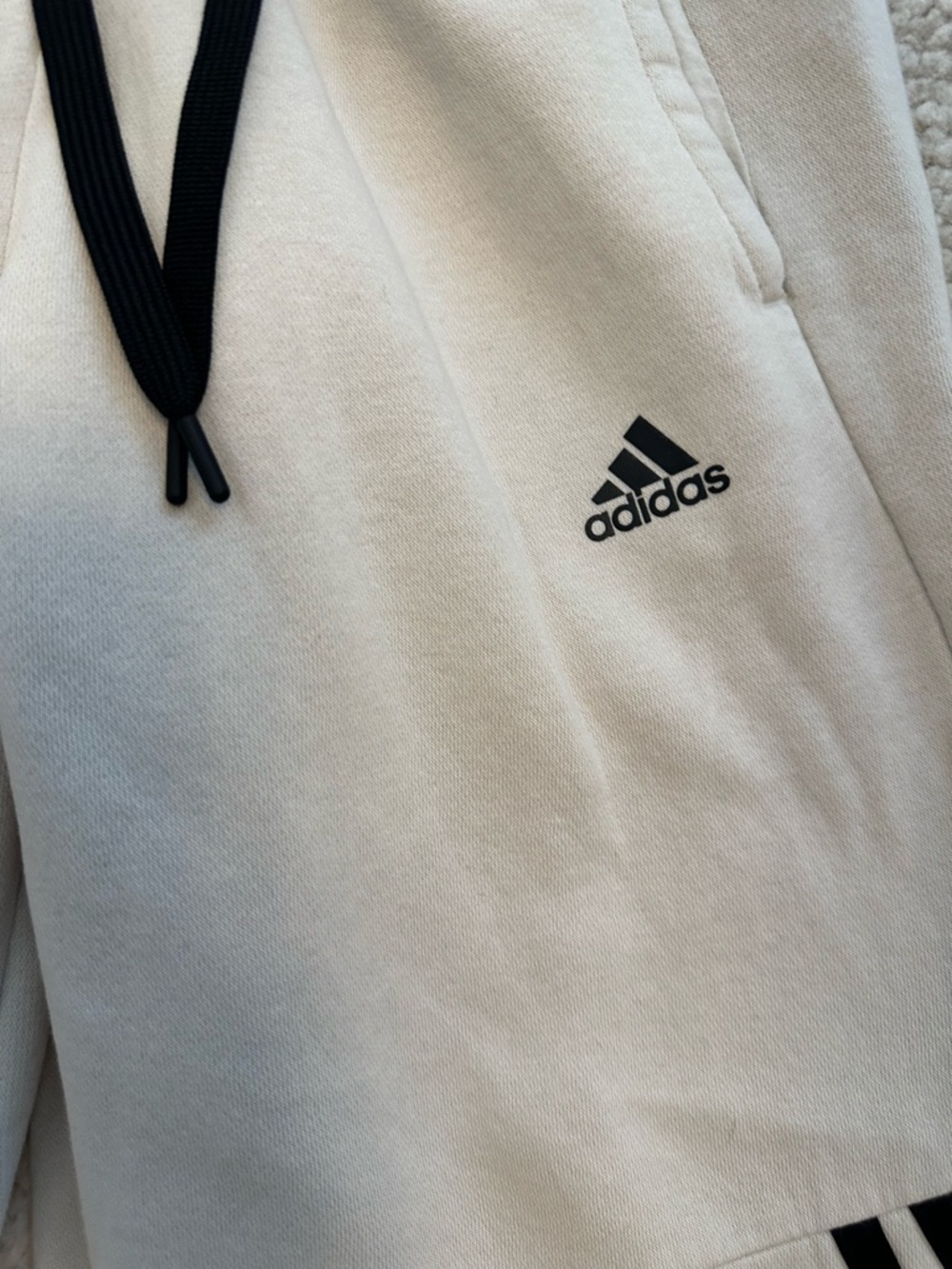 adidas Cream Fleece Sweatpants with Black Stripes - Picture 3 of 8